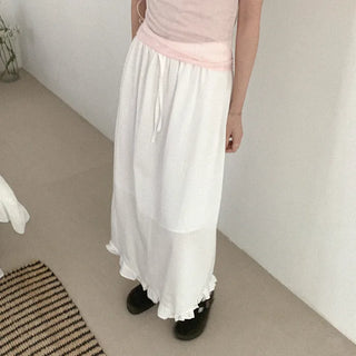 Linen frill long skirt