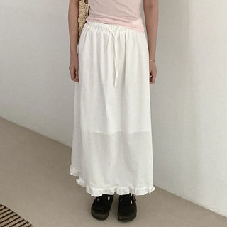 Linen frill long skirt