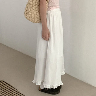 Linen frill long skirt