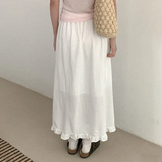 Linen frill long skirt
