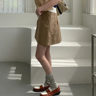 Elastic waist cotton mini skirt