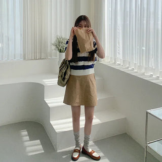 Elastic waist cotton mini skirt
