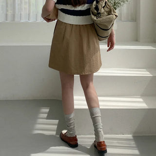 Elastic waist cotton mini skirt