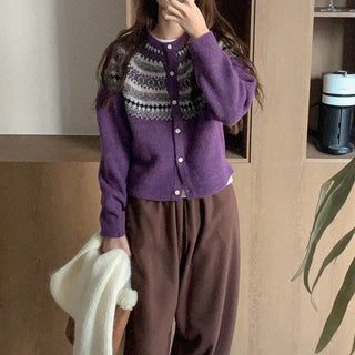 Nordic pattern knit cardigan