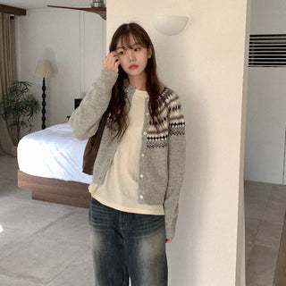 Nordic pattern knit cardigan
