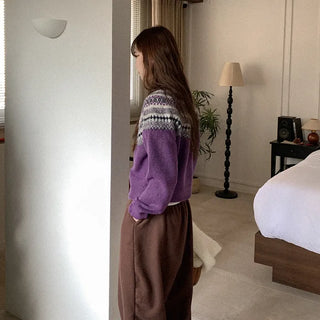 Nordic pattern knit cardigan