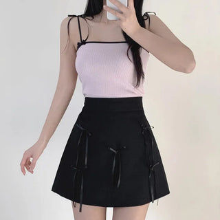 Ribbon ribbed sleeveless top