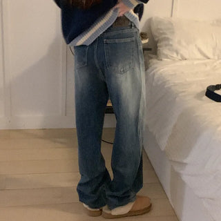 Natural wide-leg denim pants