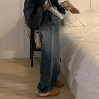 Natural wide-leg denim pants