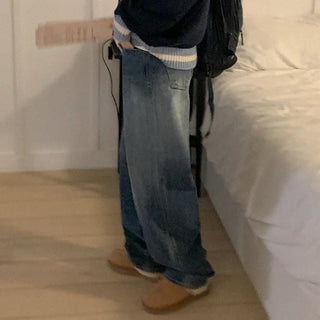 Natural wide-leg denim pants