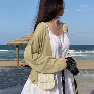 Linen knit sheer V-neck cardigan