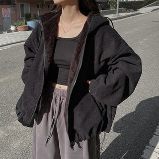Fleece corduroy fur parka