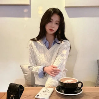 Autumn long-sleeved pink twisted loose-fit knit