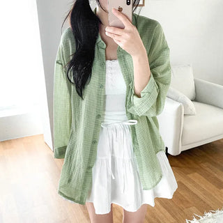 Lightweight, oversized checkered summer shirt cardigan
