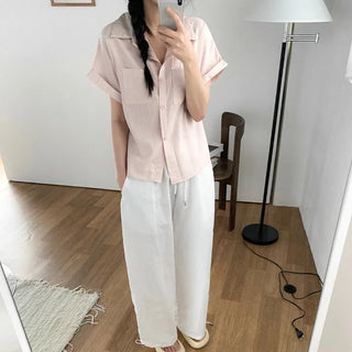 Oversized striped sheer roll-up shirt