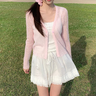[5 colors] Sheer knit lightweight summer V-neck cardigan