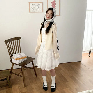[2 colors] Polka Dot Midi Cantan Skirt