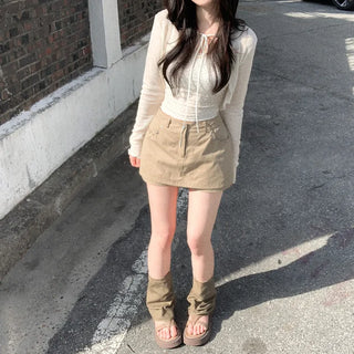 [3 colors] A-line summer cargo beige low-rise skirt culottes festival outfit