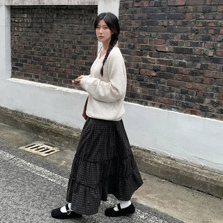 Frilled check tiered skirt
