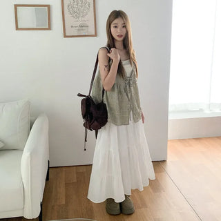 [3 colors] Checkered bustier set blouse plus size summer dress