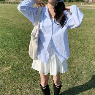 Sheer Stripe Shirt Hoodie - Oversized Silhouette