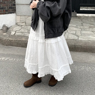 Elastic waist lace tiered skirt