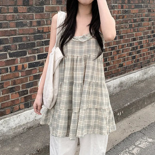 Checked layered mini dress