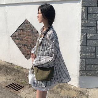 Large size check shirt