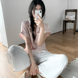 Oversized striped sheer roll-up shirt