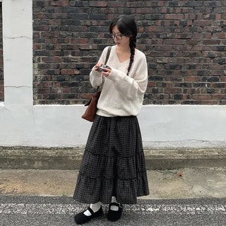 Frilled check tiered skirt
