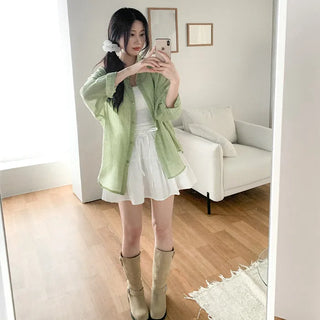 Lightweight, oversized checkered summer shirt cardigan