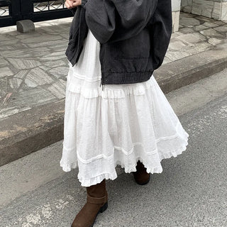 Elastic waist lace tiered skirt