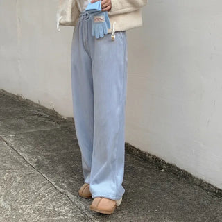 Fleece-lined ribbed wide-leg training pants
