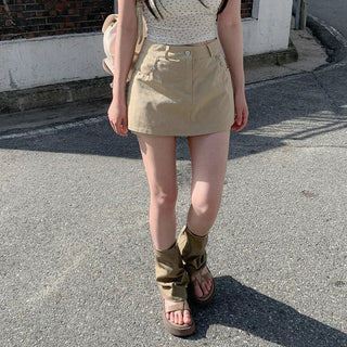 [3 colors] A-line summer cargo beige low-rise skirt culottes festival outfit