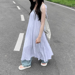 [2 colors] Oversized Chiffon Camisole Bustier Summer Maxi Long Dress