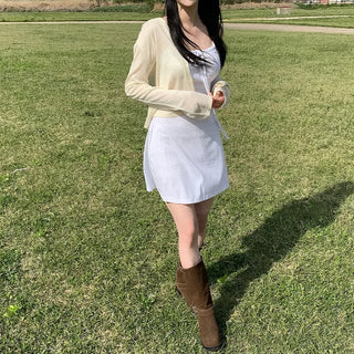 [5 colors] See-through V-neck cardigan
