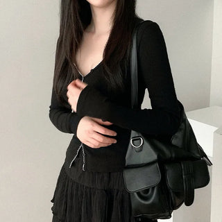 Slim-fit two-tone ribbed V-neck cardigan