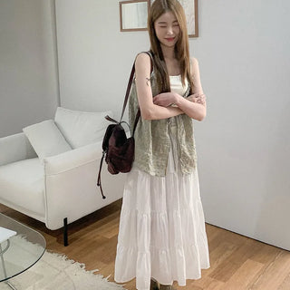 [3 colors] Checkered bustier set blouse plus size summer dress