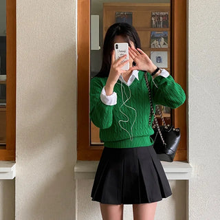 Autumn long-sleeved pink twisted loose-fit knit