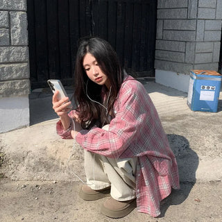 Pink checkered oversized shirt