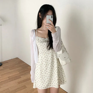 [2 colors] Floral print camisole bustier A-line summer dress