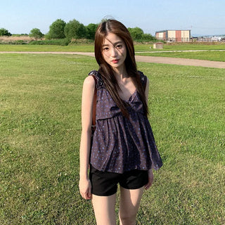 Shirred frill camisole summer blouse