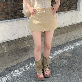 [3 colors] A-line summer cargo beige low-rise skirt culottes festival outfit