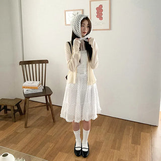 [2 colors] Polka Dot Midi Cantan Skirt