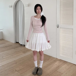 Ribbon lace layered style T-shirt