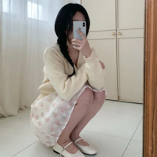 Floral chiffon square neck puff sleeve dress