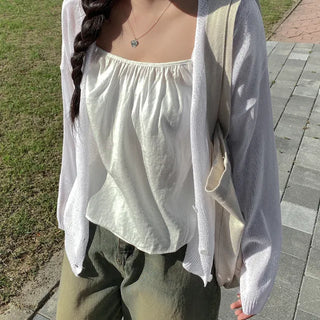 Linen knit sheer V-neck cardigan