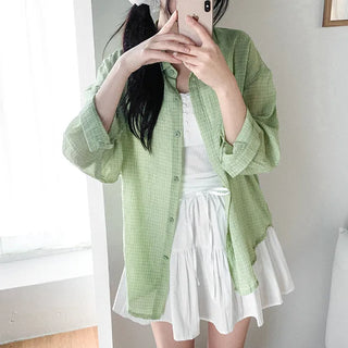 Lightweight, oversized checkered summer shirt cardigan