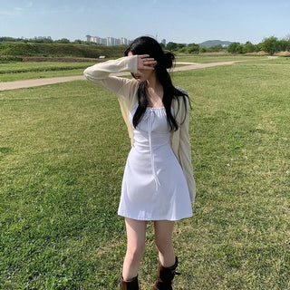 Square neck flared ribbon mini camisole dress