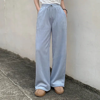 Fleece-lined ribbed wide-leg training pants